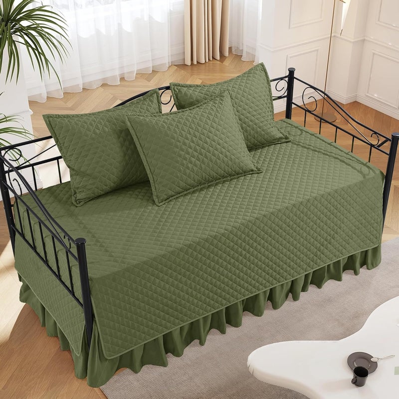 HOMBYS Daybed Cover Sets- Diamond Stitching Daybed Bedding Set, All Season Cozy Bedding with Bedskirt with Shams, Microfiber Filling, 5 Pieces, Olive-Green - Image 3
