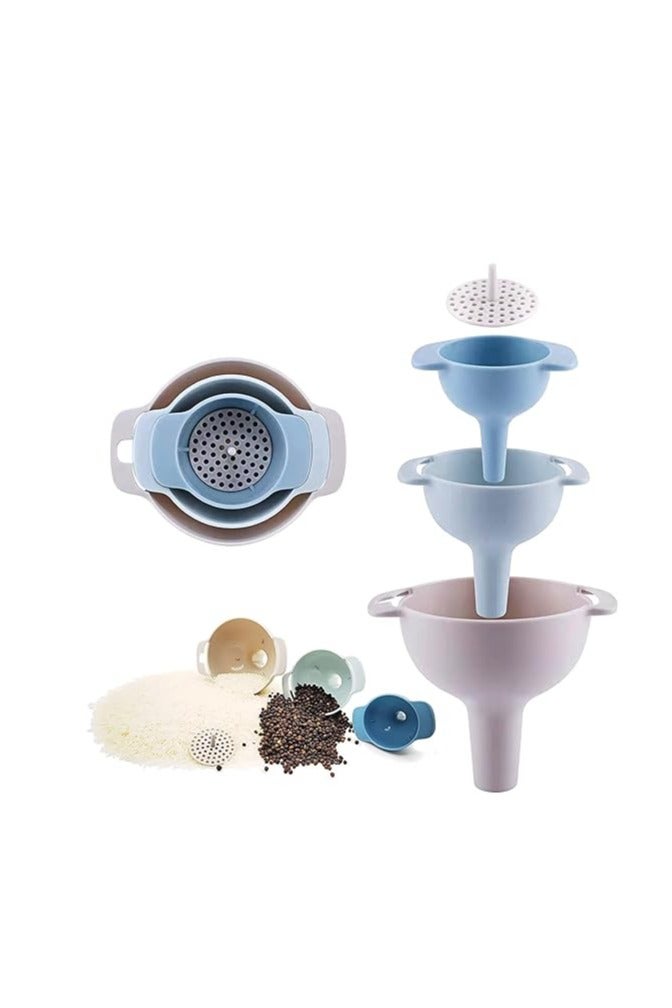 Plastic Oil Funnel with Strainer - Pack of 3 in Different Sizes with Strainer - Image 1