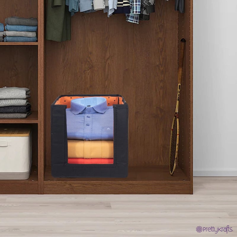 PrettyKrafts PrettyKrafts 1 Pc Non Woven Shirt Stacker/Foldable & Stackable Closet Wardrobe Cupboard Organizer/Storage Boxes/Multipurpose Clothes Organizer (DotsOrange)  - Image 5