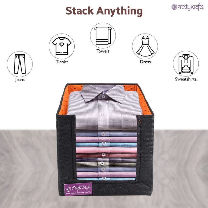 PrettyKrafts PrettyKrafts 1 Pc Non Woven Shirt Stacker/Foldable & Stackable Closet Wardrobe Cupboard Organizer/Storage Boxes/Multipurpose Clothes Organizer (DotsOrange)  - Image 4