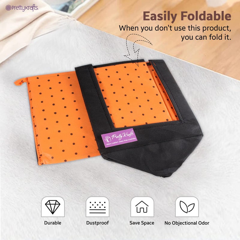 PrettyKrafts PrettyKrafts 1 Pc Non Woven Shirt Stacker/Foldable & Stackable Closet Wardrobe Cupboard Organizer/Storage Boxes/Multipurpose Clothes Organizer (DotsOrange)  - Image 3