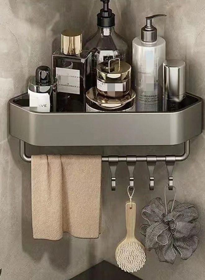 كوتيس 1-Piece  Bathroom Triangle Shelving  Shower Room Toilet Corner Triangular Basket Wall Hanging Storage Rack with Hooks Grey 27.1 x 23.7 - Image 1