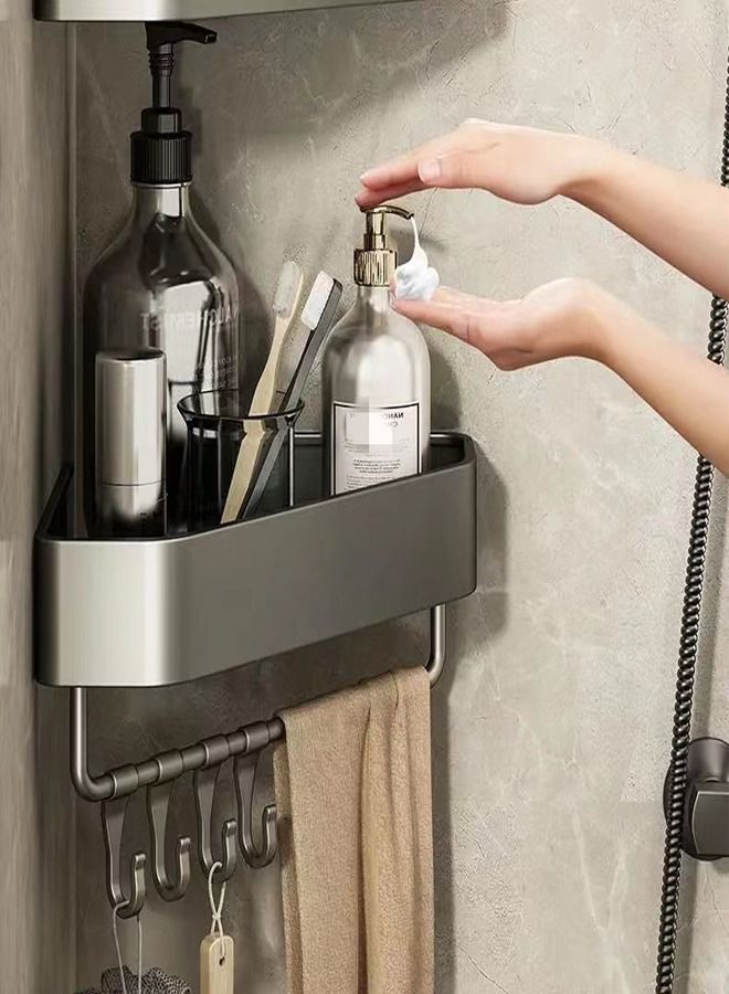 كوتيس 1-Piece  Bathroom Triangle Shelving  Shower Room Toilet Corner Triangular Basket Wall Hanging Storage Rack with Hooks Grey 27.1 x 23.7 - Image 2
