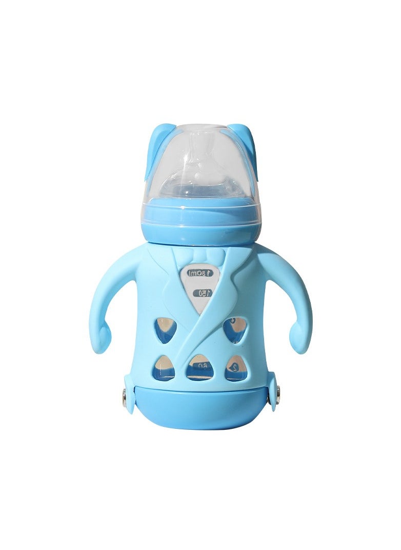 KUYING New Baby Glass Silicone Cover With Handle Baby Anti Choking Anti bloating And Anti Drop Bottle 