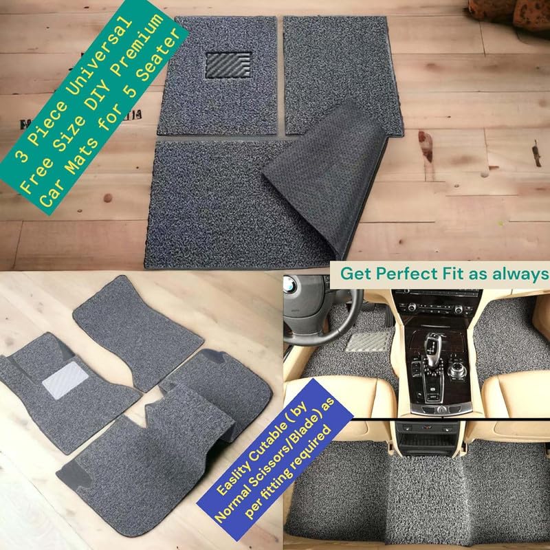 Carnest 3 PCS 12mm Car Grass Foot Mats Compatible with Tata Zest Premium Vinyl Washable Car Floor Mat (Black) - Image 3