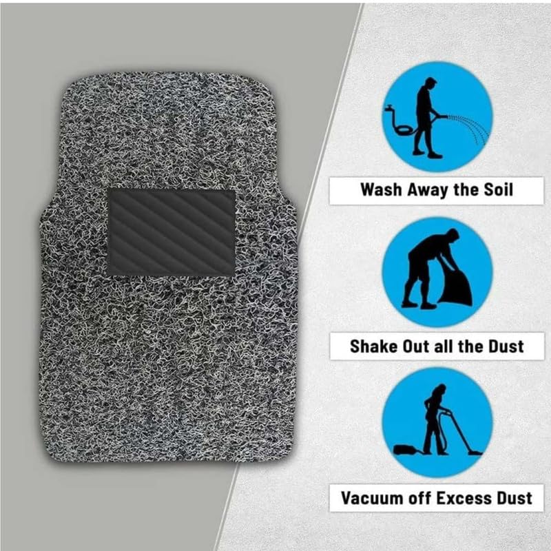 Carnest 3 PCS 12mm Car Grass Foot Mats Compatible with Tata Zest Premium Vinyl Washable Car Floor Mat (Black) - Image 5