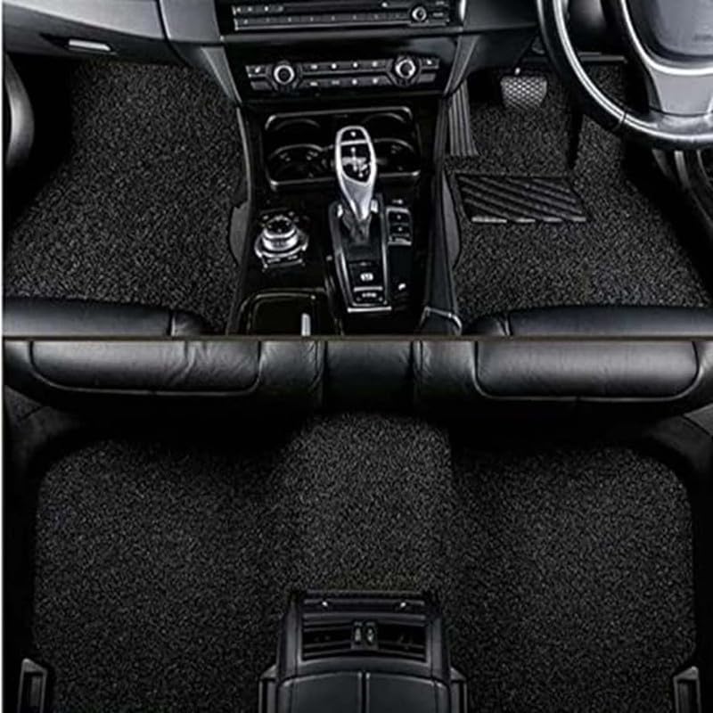 Carnest 3 PCS 12mm Car Grass Foot Mats Compatible with Tata Zest Premium Vinyl Washable Car Floor Mat (Black) - Image 1