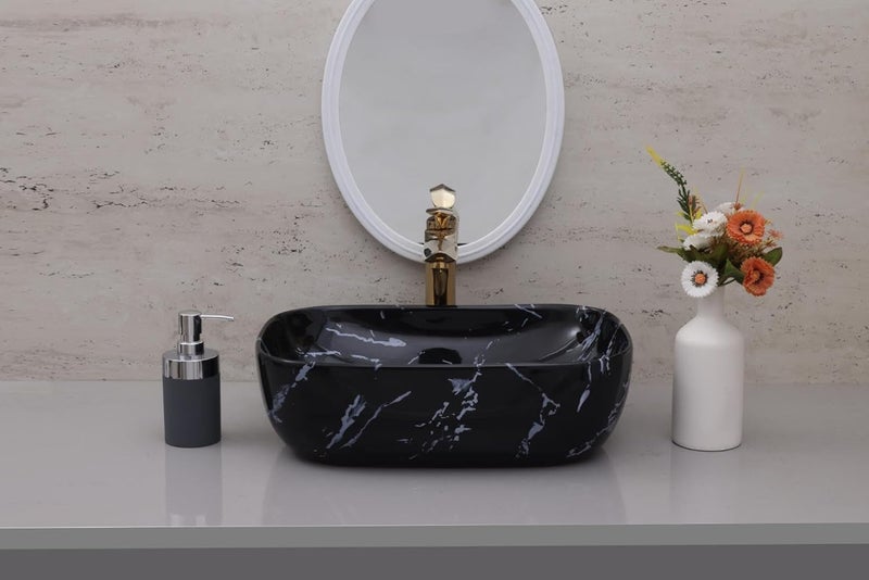 ACRAVIT CERAMIC Designer Table Top Ceramic Wash Basin Vessel Sink with Slim Rim Collapsible Countertop Basin OverCounter Bathroom Sink Black Marble450 X 350 X 120MM - Image 2