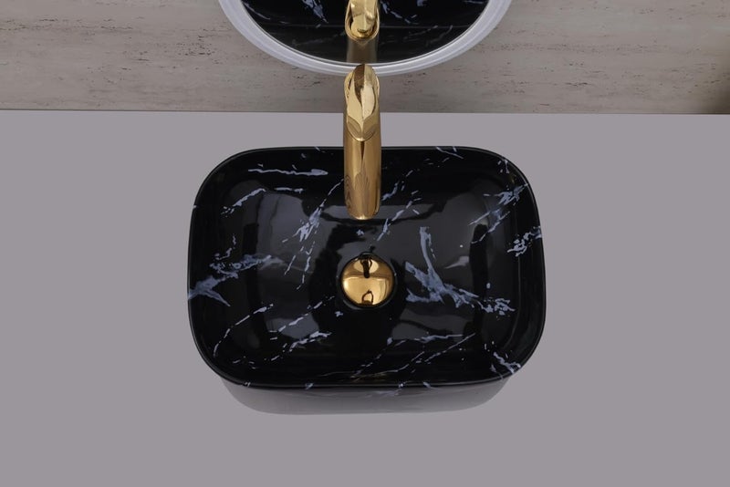 ACRAVIT CERAMIC Designer Table Top Ceramic Wash Basin Vessel Sink with Slim Rim Collapsible Countertop Basin OverCounter Bathroom Sink Black Marble450 X 350 X 120MM - Image 4
