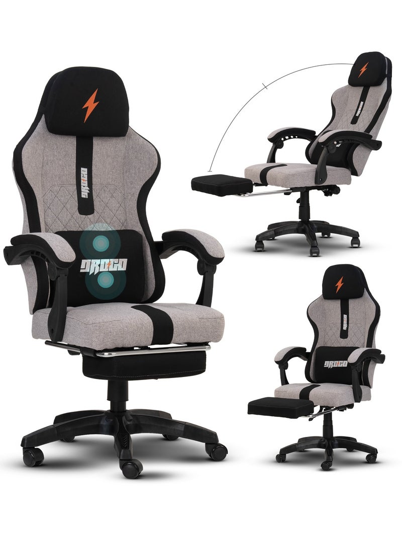 DROGO Ergonomic Gaming Chair, High Back Computer chair with Breathable Fabric, Linkage Armrest, Video Game Chair with Adjustable Height, Head & Lumbar Support Pillow | Home & Office Chair with Footrest & Recline Grey  - Image 1
