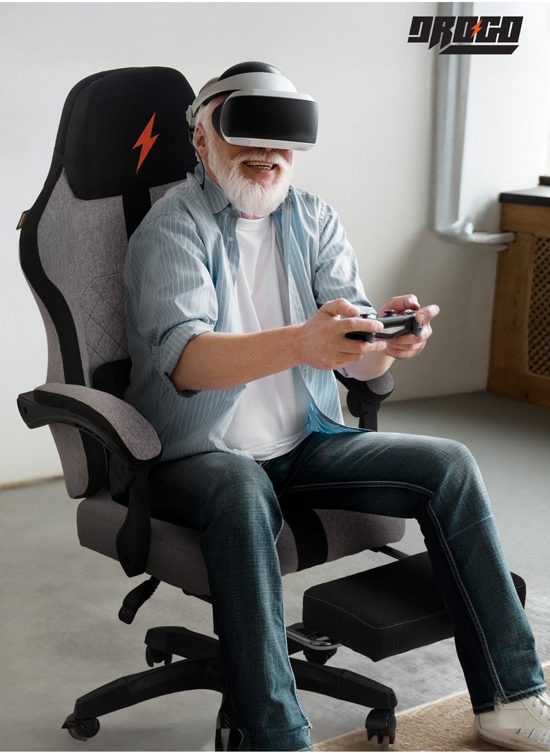 DROGO Ergonomic Gaming Chair, High Back Computer chair with Breathable Fabric, Linkage Armrest, Video Game Chair with Adjustable Height, Head & Lumbar Support Pillow | Home & Office Chair with Footrest & Recline Grey  - Image 2