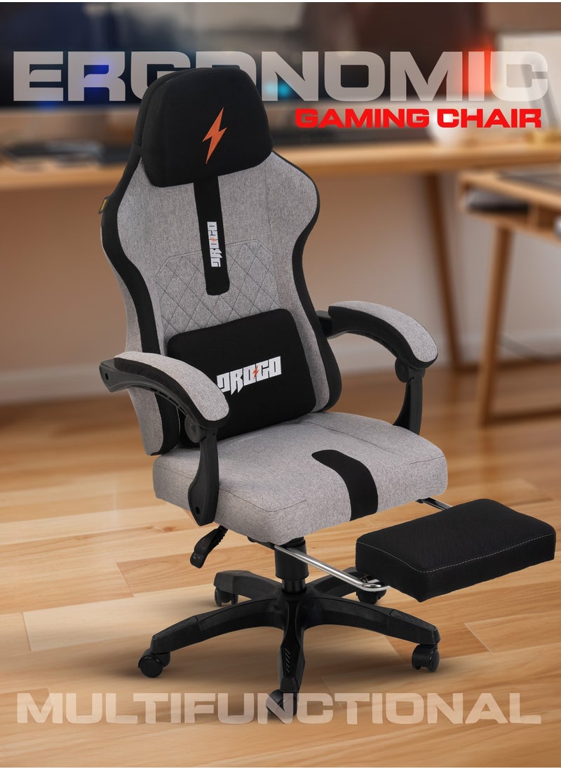 DROGO Ergonomic Gaming Chair, High Back Computer chair with Breathable Fabric, Linkage Armrest, Video Game Chair with Adjustable Height, Head & Lumbar Support Pillow | Home & Office Chair with Footrest & Recline Grey  - Image 3