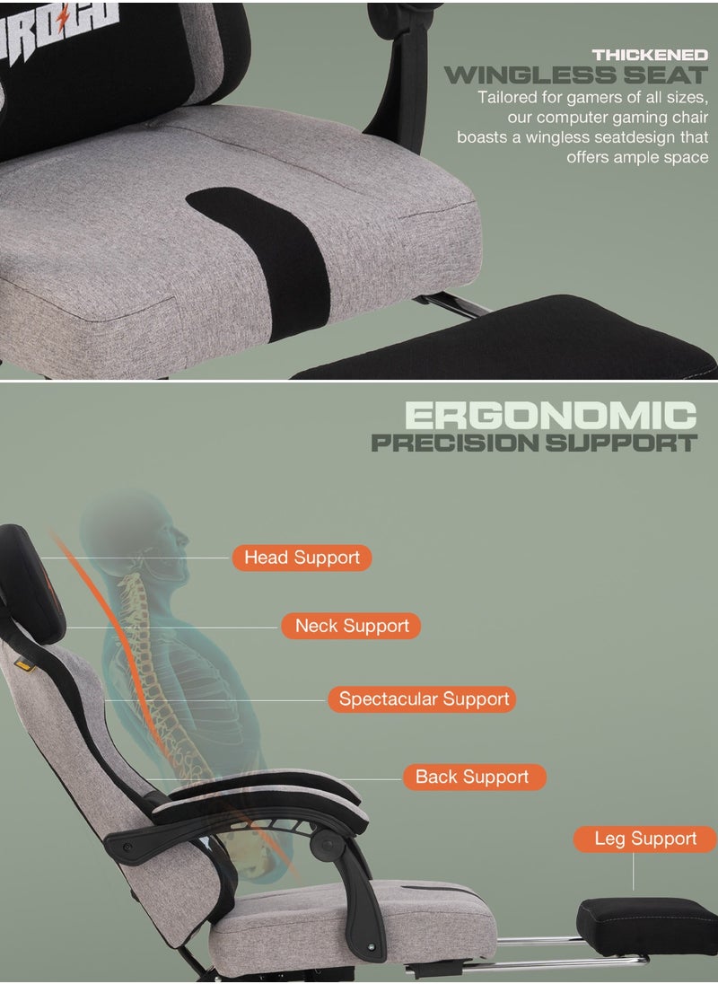 DROGO Ergonomic Gaming Chair, High Back Computer chair with Breathable Fabric, Linkage Armrest, Video Game Chair with Adjustable Height, Head & Lumbar Support Pillow | Home & Office Chair with Footrest & Recline Grey  - Image 4