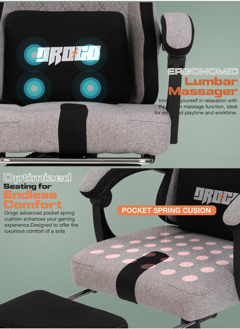 DROGO Ergonomic Gaming Chair, High Back Computer chair with Breathable Fabric, Linkage Armrest, Video Game Chair with Adjustable Height, Head & Lumbar Support Pillow | Home & Office Chair with Footrest & Recline Grey  - Image 5