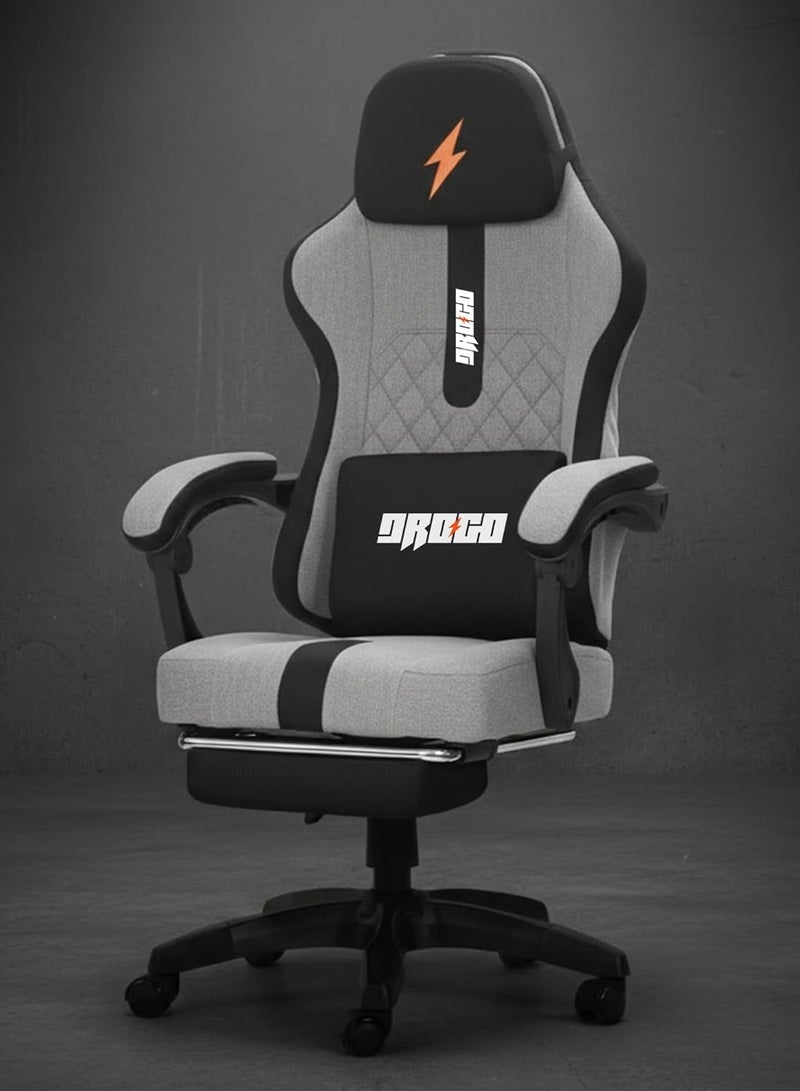 DROGO Ergonomic Gaming Chair, High Back Computer chair with Breathable Fabric, Linkage Armrest, Video Game Chair with Adjustable Height, Head & Lumbar Support Pillow | Home & Office Chair with Footrest & Recline Grey - Image 1