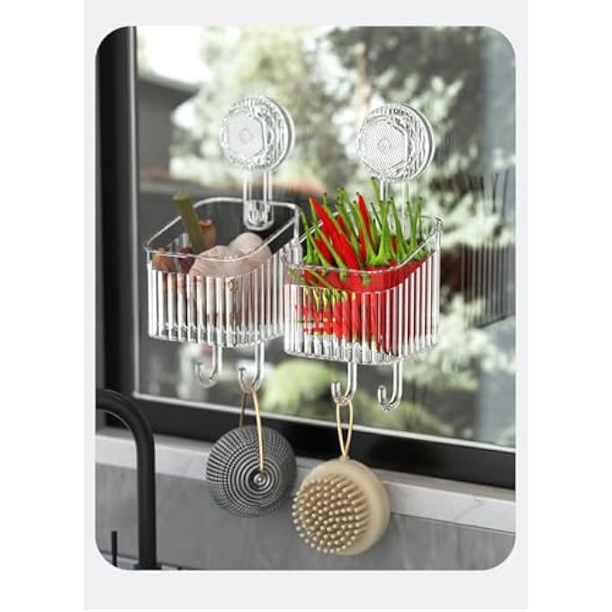 Shower Caddy 2Pack No Drilling Bathroom Organizers and Storage Racks Large Capacity Shower Organizer with Suction Cups Removable Shower Shelves and Hooks for Kitchen Wall Mounted Green - Image 5