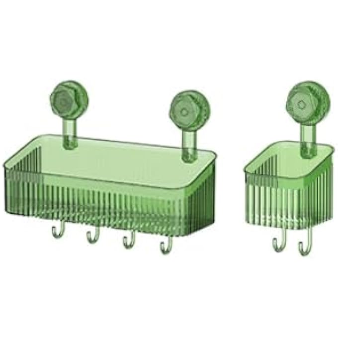Shower Caddy 2Pack No Drilling Bathroom Organizers and Storage Racks Large Capacity Shower Organizer with Suction Cups Removable Shower Shelves and Hooks for Kitchen Wall Mounted Green - Image 1