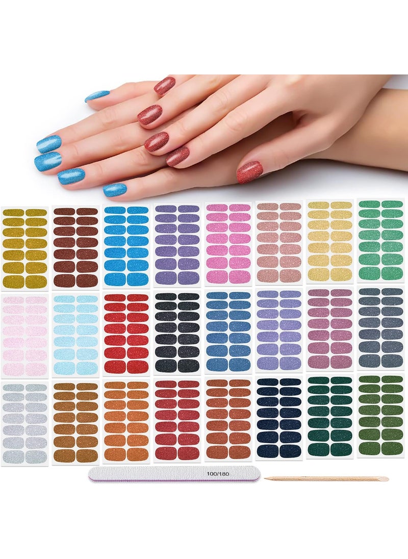 DANNEASY - DANNEASY 24 Sheets Glitter Nail Polish Stickers Full Nail Wraps for Women Self Adhesive Nail Polish Strips Gel Nail Strips Stick on Nails Manicure Kit with Nail File, Cuticle Stick - Image 1