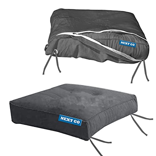 NEXTGO Velvet Chair Pads with Zipper Cover Square Chair Cushion with Ties Soft Thicken Seat Pads Cushion Pillow for Home or Car Sitting Office Color Grey 1 pic pad and 1 cover - Image 1