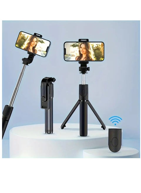 75in Extendable Selfie Stick Tripod, Phone Tripod Stand with Remote Shutter and Mobile Phone Bracket, Retractable Selfie Stick  Foldable Handheld for Travel Vlogging Live Streaming Video and Photos