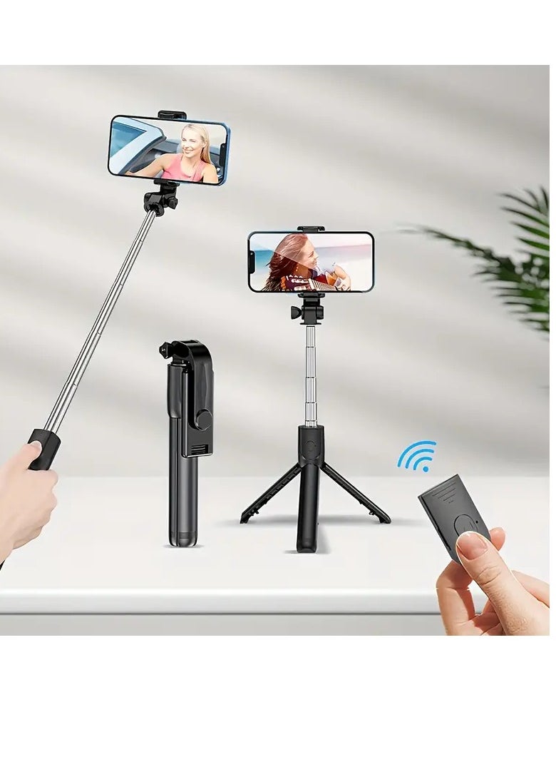 75in Extendable Selfie Stick Tripod, Phone Tripod Stand with Remote Shutter and Mobile Phone Bracket, Retractable Selfie Stick  Foldable Handheld for Travel Vlogging Live Streaming Video and Photos
