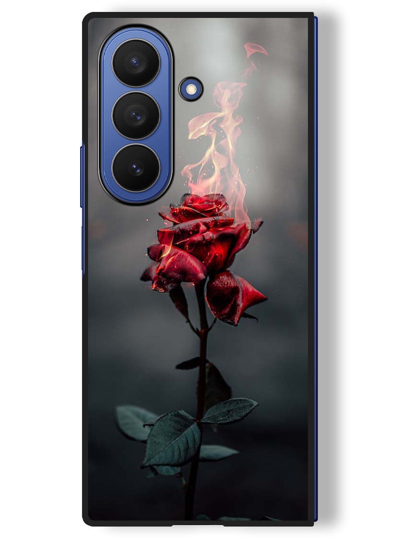 Theodor Case Compatible with Samsung Galaxy Z Fold 7 - 8 Inch Protection Shockproof Bumper Cover Burning Red Rose - Image 1