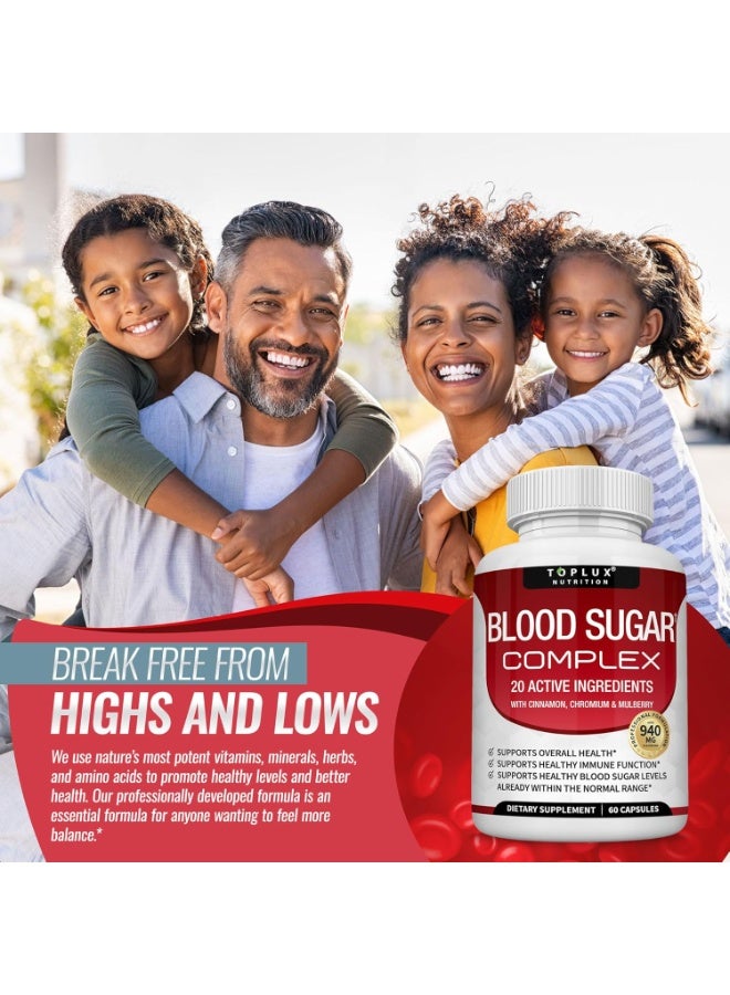 Toplux Blood Sugar Complex Supplement - Supports Healthy Blood Sugar Levels Already Within Normal Range All Natural with Cinnamon, Bitter Melon, Chromium, Mulberry, Alpha Lipoic Acid, Non-GMO, 60 Capsules  - Image 5