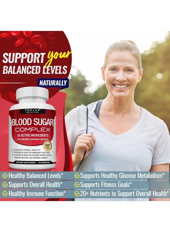 Toplux Blood Sugar Complex Supplement - Supports Healthy Blood Sugar Levels Already Within Normal Range All Natural with Cinnamon, Bitter Melon, Chromium, Mulberry, Alpha Lipoic Acid, Non-GMO, 60 Capsules  - Image 3