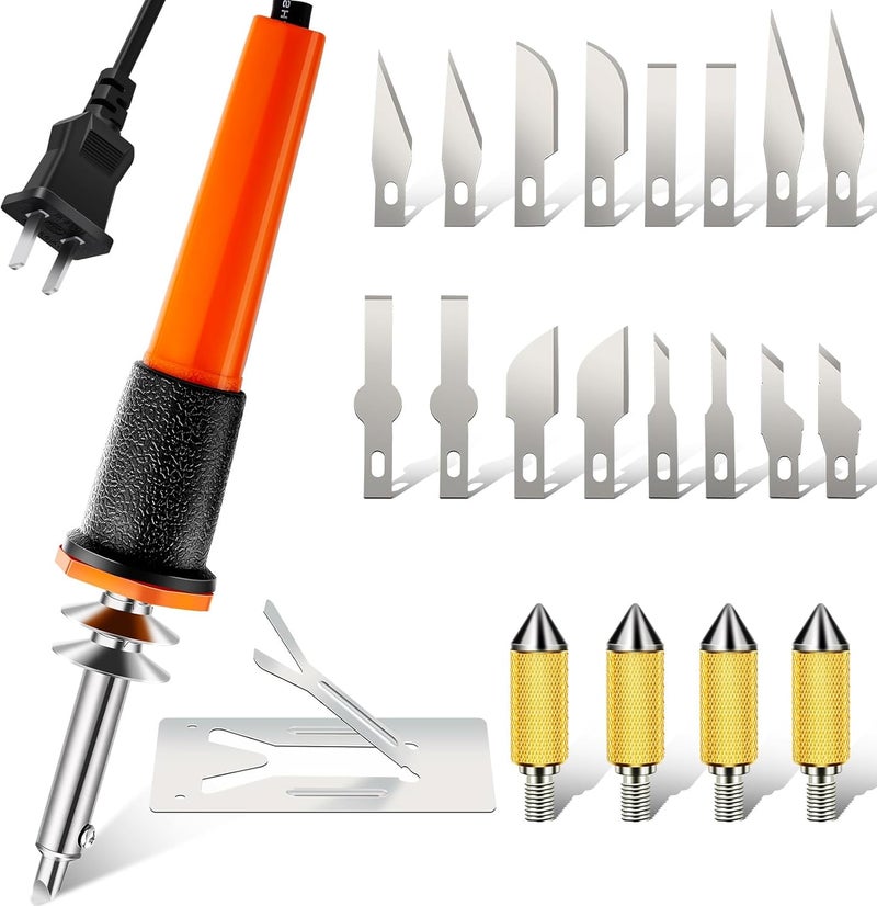 Honoson 22 Pieces Electric Hot Knife Cutter Tool Kit Include Heated Knife Plastic Cutter With Multipurpose 16 Blades 4 Blade Holders Metal Stand For Soft Thin Plastic Foam Stencils(Orange) - Image 1