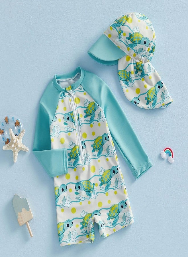 Focusnorm Toddler Baby Boy Swimsuit Shark/Turtle Long Sleeve One Piece Rash Guard Zip-up Bathing Suit Sunsuit Beachwear (Cute Green, 6-12 Months) - Image 3