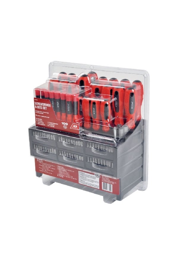 100-Piece Ergonomic Handle Ratcheting Screwdriver and Bits Set DR160145
