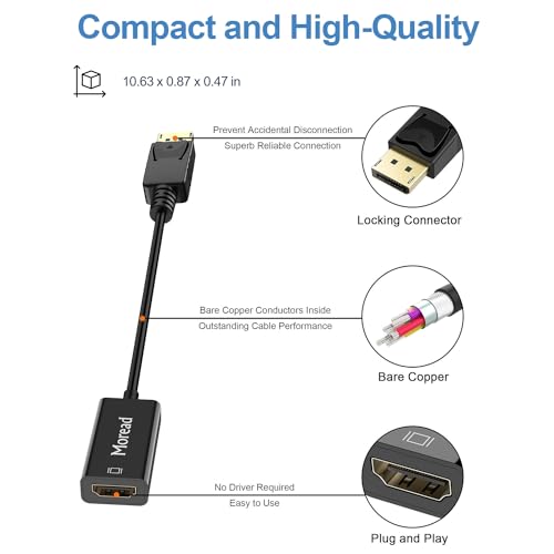 Moread 4K DisplayPort (DP) to HDMI Adapter, Uni-Directional Gold-Plated Display Port Computer to HDMI Screen Converter (Male to Female) Compatible with HP, Dell, Lenovo & More, Passive - Black - Image 4