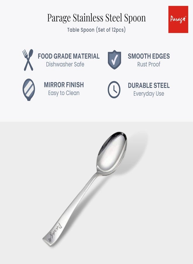 Parage 12 Pieces Stainless Steel Spoon Set for Home & Kitchen,16 cm Long, Tea, Coffee, Sugar & Spices, Small Spoons, Dining Tableware, Silver (Impress Desgin) - Image 4
