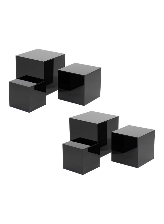 SET OF 2 GLOSSY BLACK ACRYLIC CUBE DISPLAY NESTING RISER STANDS WITH HOLLOW BOTTOMS - 3-PACK