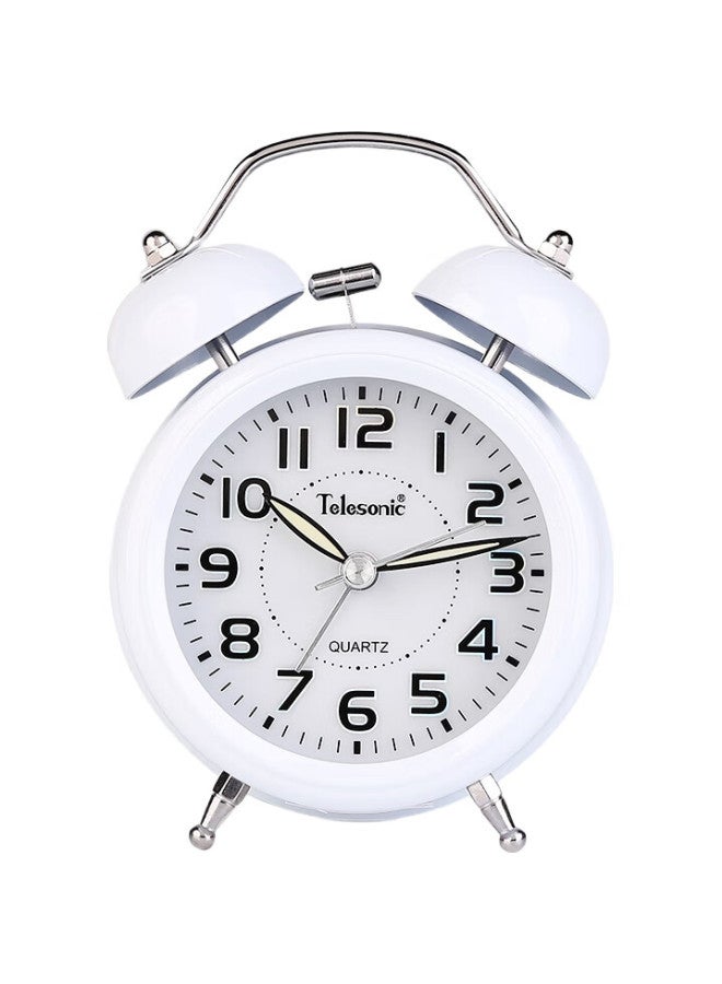 Telesonic Alarm Clock, Creative Student Children Large Bell Alarm Watch, Bedroom Bedside Simple Luminous Sweep Second Machine Core Clock, A7135-1 White 3-Inch - Image 1