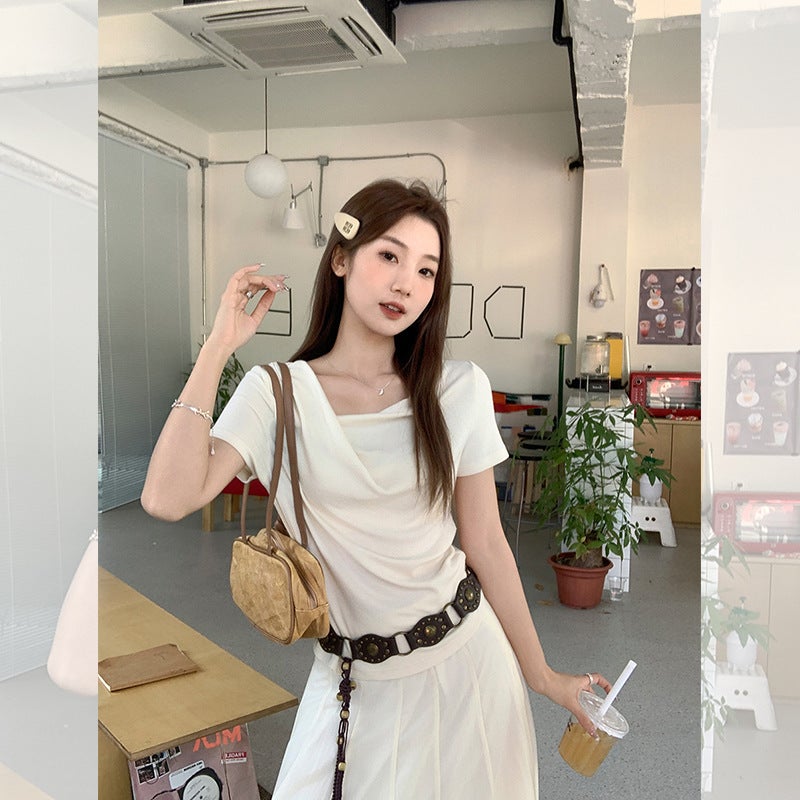 تي شيرت كوري أنيق مع طيات غير منتظمة - Image 1