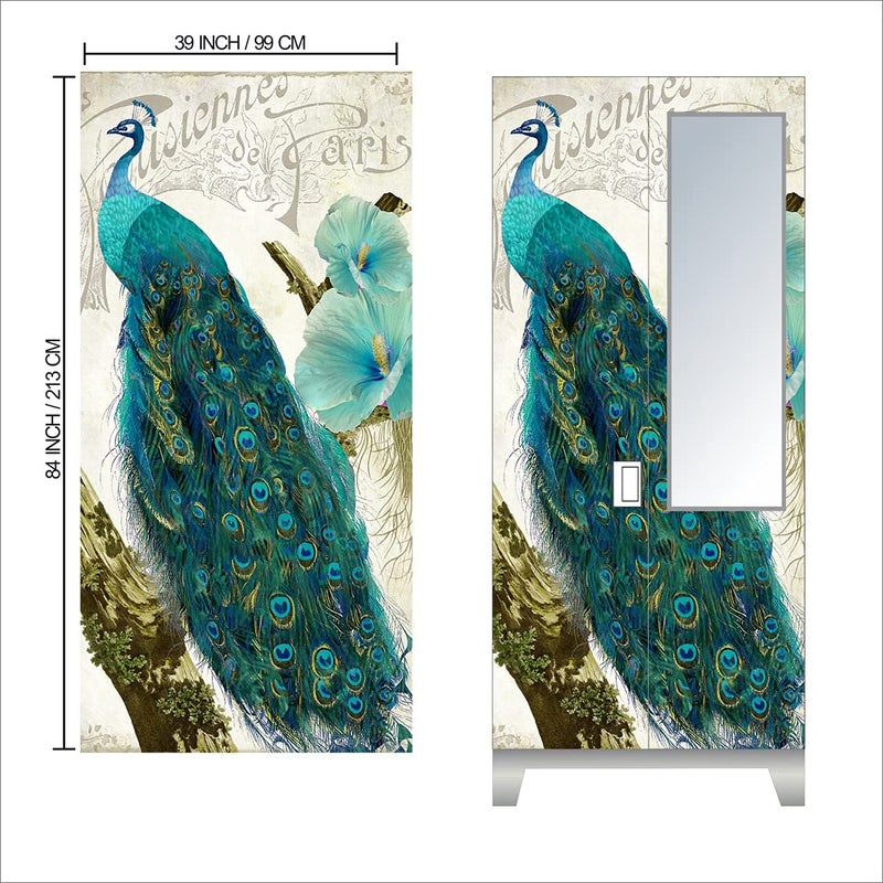 Decor1ders ملصقات خزانة ذاتية اللصق من Decor1ders ورق حائط أبواب الخزانة ملصقات حائط طاووس ألمايرا كبيرة جداً 213x99 سم ملصقات أبواب خزانة المنزل الخاصة بك - Image 2
