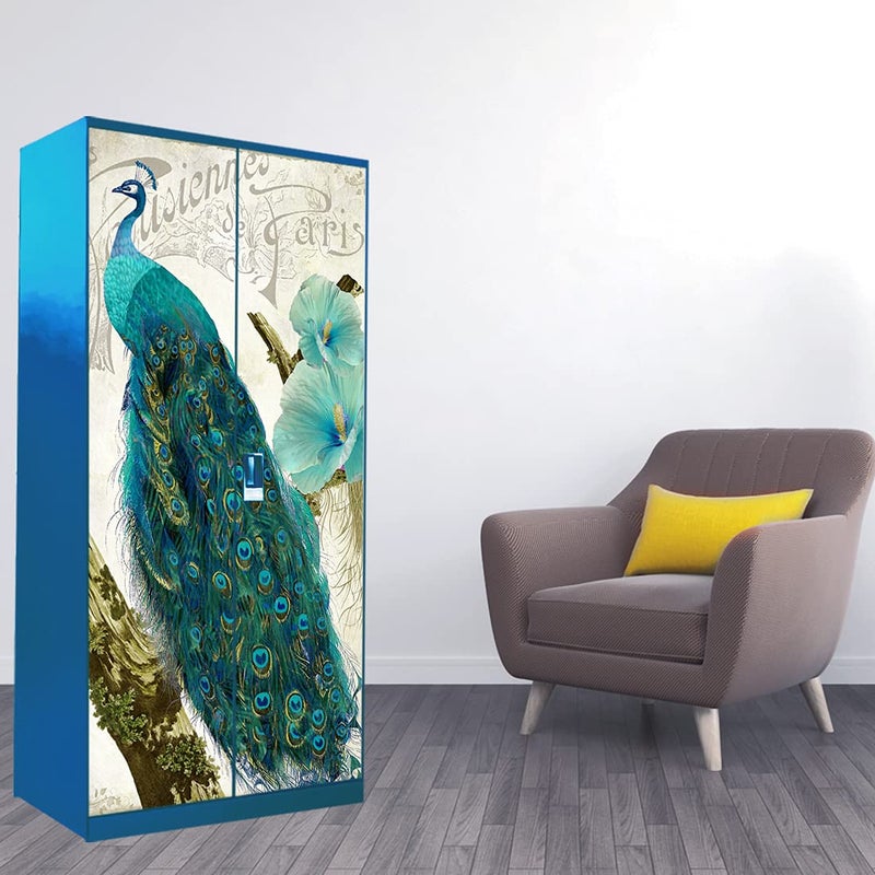 Decor1ders ملصقات خزانة ذاتية اللصق من Decor1ders ورق حائط أبواب الخزانة ملصقات حائط طاووس ألمايرا كبيرة جداً 213x99 سم ملصقات أبواب خزانة المنزل الخاصة بك - Image 1