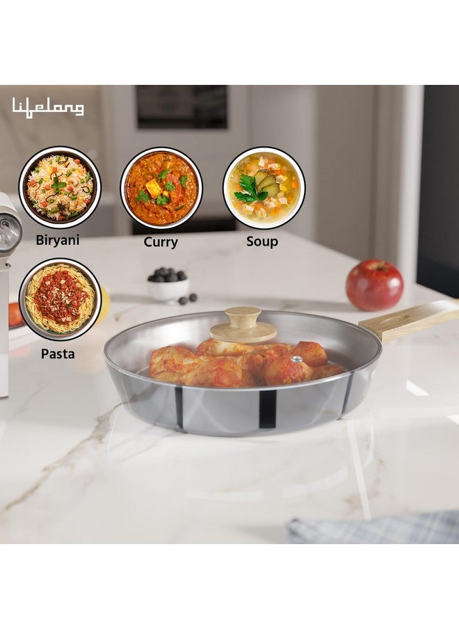 Lifelong - Lifelong TriPly Fry Pan with Glass Lid for Cooking, Stainless Steel - 24 cm Fry Pan with Glass Lid, 1.5 Litre, Induction Bottom and Gas Stove Cookware - (Silver, LLTPFP27) - Image 1