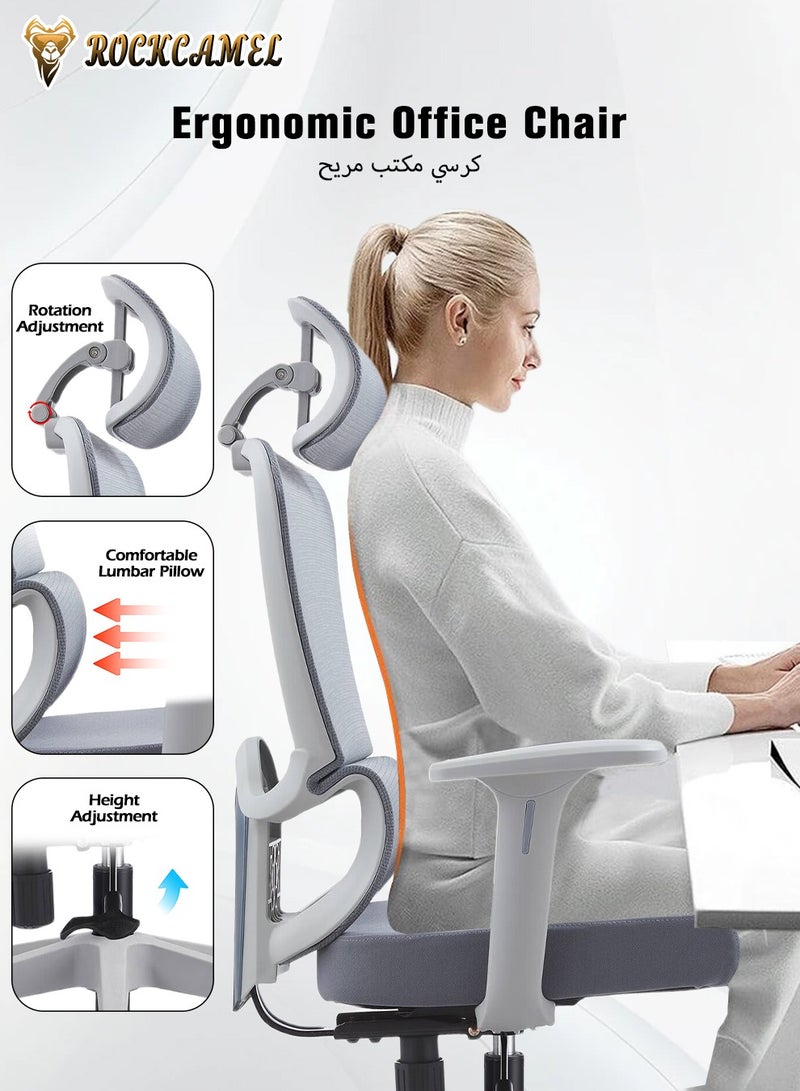 ROCKCAMEL كرسي مكتب وكرسي كمبيوتر وكرسي ألعاب، وسادة سميكة ومسند ذراع قابل للتعديل مريح، يدعم الظهر وأسفل الظهر، كرسي مكتب دوار مريح للغاية، كرسي اجتماعات  - Image 2