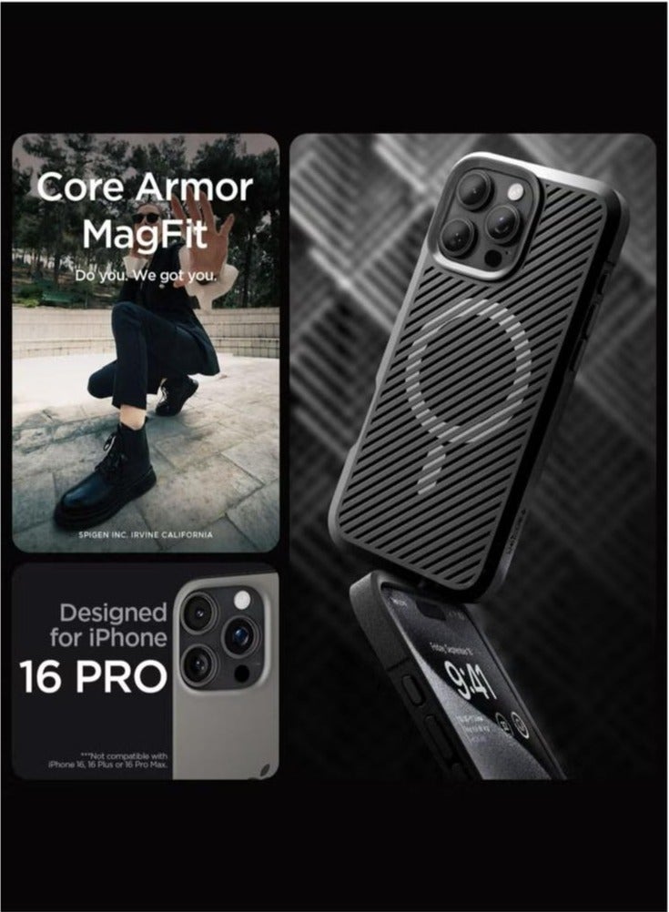 سبايجن جراب Core Armor MagFit لهاتف iPhone 16 Pro مع Magsafe (2024) - أسود غير لامع - Image 2