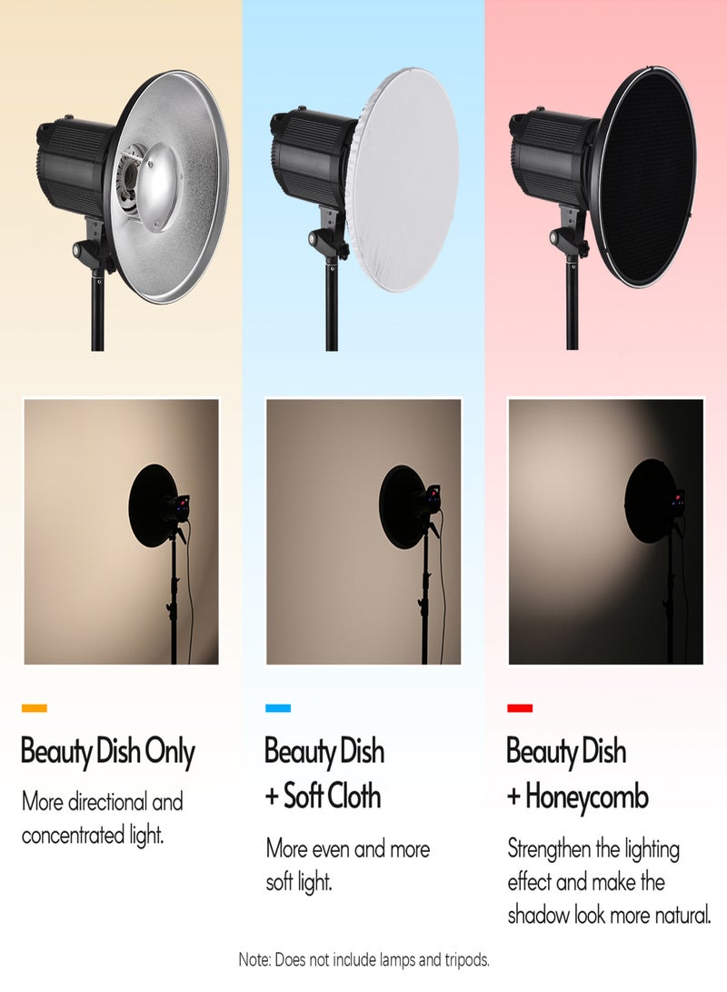 30cm/11.8in Standard Reflector Beauty Dish Bowens Mount with White Diffuser Reflector Honeycomb Grid for Studio Portrait Photography Strobe Flash Light - Image 4