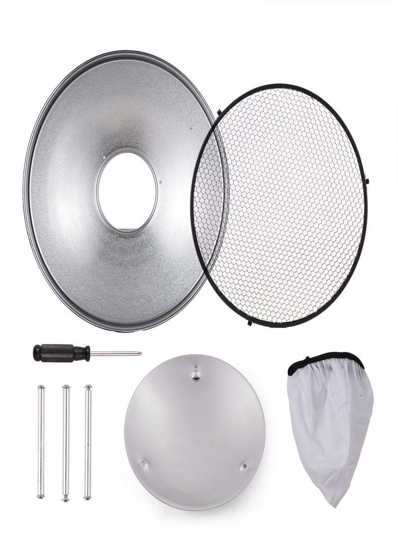 30cm/11.8in Standard Reflector Beauty Dish Bowens Mount with White Diffuser Reflector Honeycomb Grid for Studio Portrait Photography Strobe Flash Light - Image 2