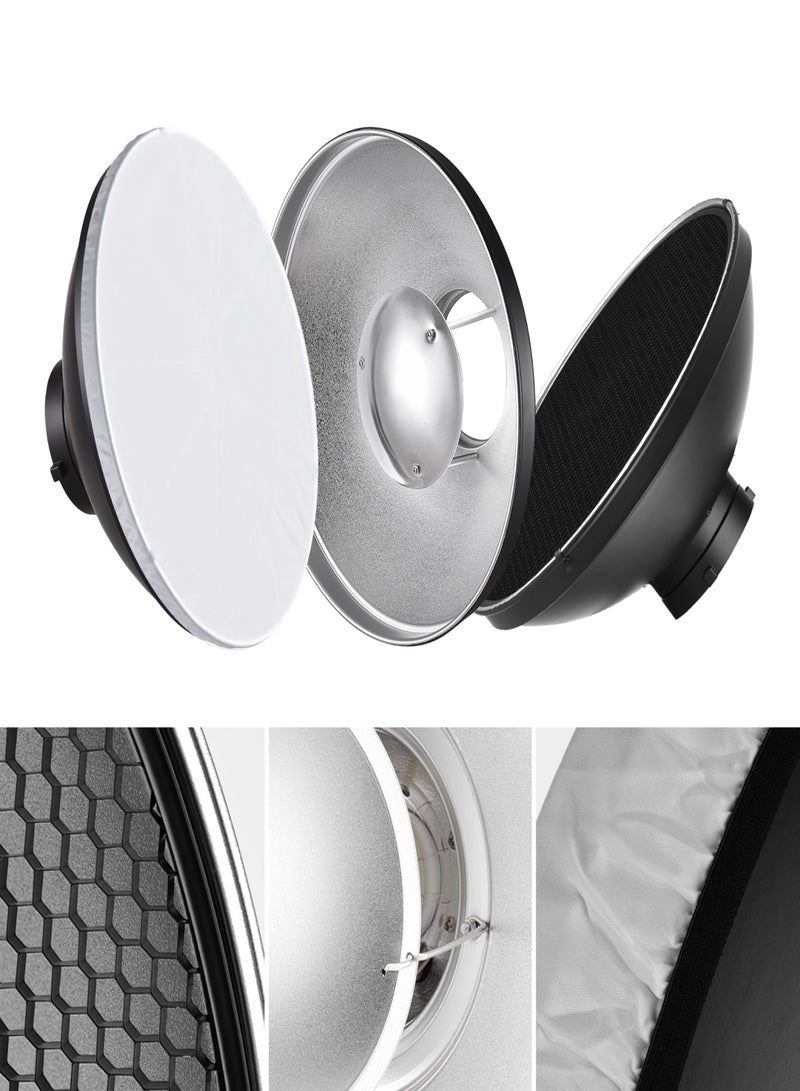 30cm/11.8in Standard Reflector Beauty Dish Bowens Mount with White Diffuser Reflector Honeycomb Grid for Studio Portrait Photography Strobe Flash Light - Image 3