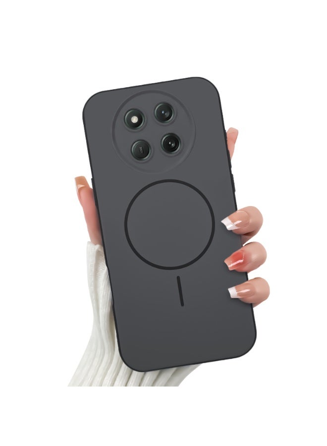 جراب حماية هجين من الأكريليك لهاتف Honor X9C - ظهر صلب شفاف مع حافة سيليكون وتصميم حلقة عصري - أسود