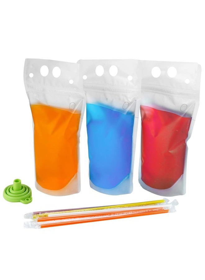 C CRYSTAL LEMON 100PCS Drink Pouches for Adults with Straw Smoothie Bags Juice Pouches with 100 Drink Straws, Heavy Duty Hand-Held Translucent Reclosable Ice Drink Pouches Bag - Image 1