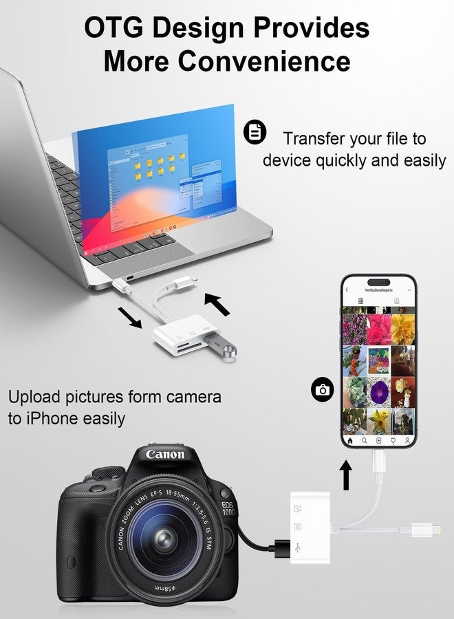 Haoano SD Card Reader for iPhone/iPad/Mac, USB C and Lightning Dual Port Memory Card Adapter, 3-in-1 Camera SD Card Viewer Support SD, Micro SD, USB 3.0 Slot, Digital Camera Adapter for Samsung and Android - Image 4