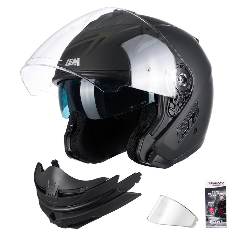 LEM Modular Motorcycle Helmets for Adults, Full Face Motorcycle Helmets for Men, Detachable Chin Guard, DOT Approved, Anti-Fog PINLOCK & DVS Dual Vision, Double D Lock, Quick (Matte Black, Large) - Image 1