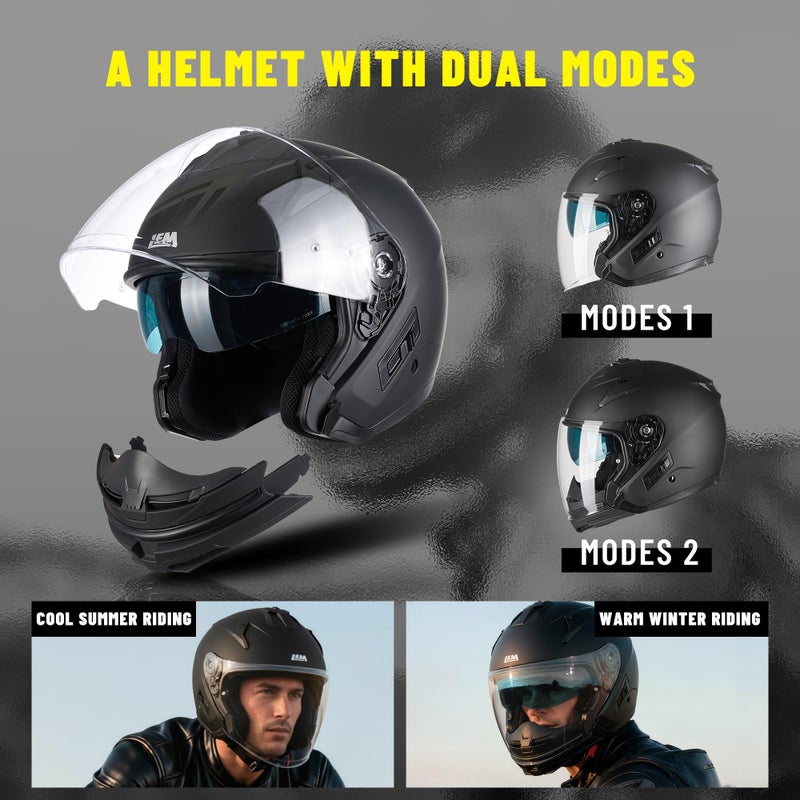 LEM Modular Motorcycle Helmets for Adults, Full Face Motorcycle Helmets for Men, Detachable Chin Guard, DOT Approved, Anti-Fog PINLOCK & DVS Dual Vision, Double D Lock, Quick (Matte Black, Large) - Image 3