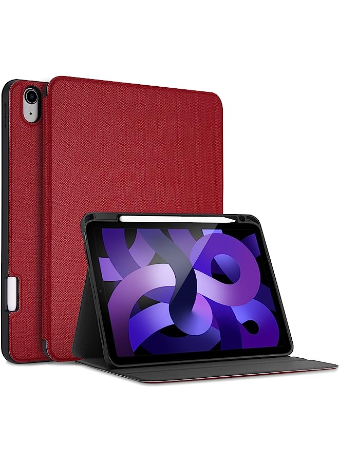 Ipad Air 5 Case 2022/Ipad Air 4 Case 2020 10.9 Inch With Pencil Holder, Slim Stand Smart Folio Protective Cover For Ipad Air 10.9" 5Th /4Th Generation A2589 A2591 A2324 A2072 Release -Red